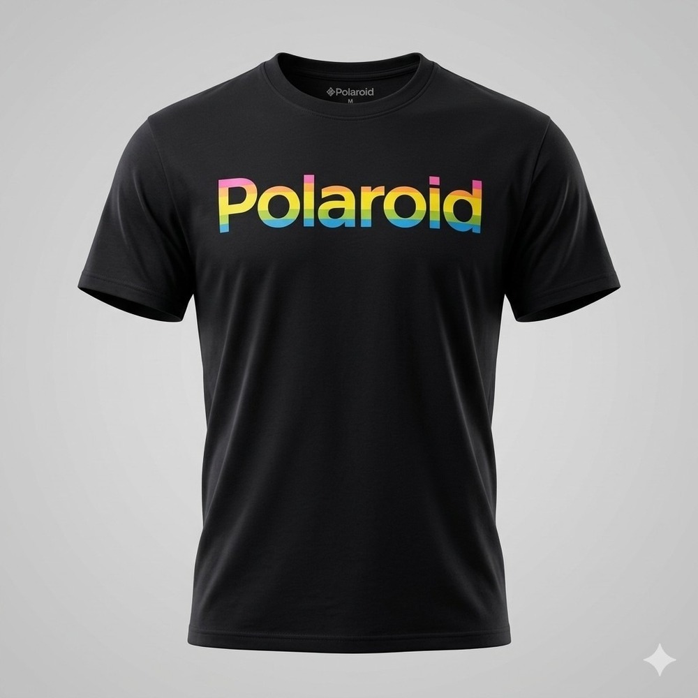 Polaroid Spectrum Logo Graphic T-Shirt Mens M Black Retro Tech Aesthetic Top